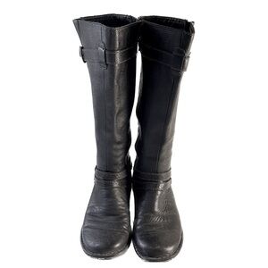 b.o.c Black Pebbled Leather Knee High Riding Boots Triple Buckle Biker Moto 7.5